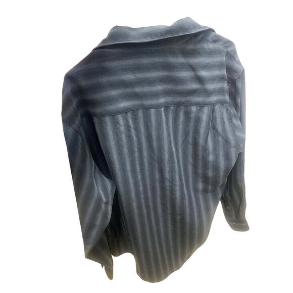 Haggar Mens Luxury Microfiber Striped Black Long Sleeve Button-Up Shirt L - Picture 2 of 3
